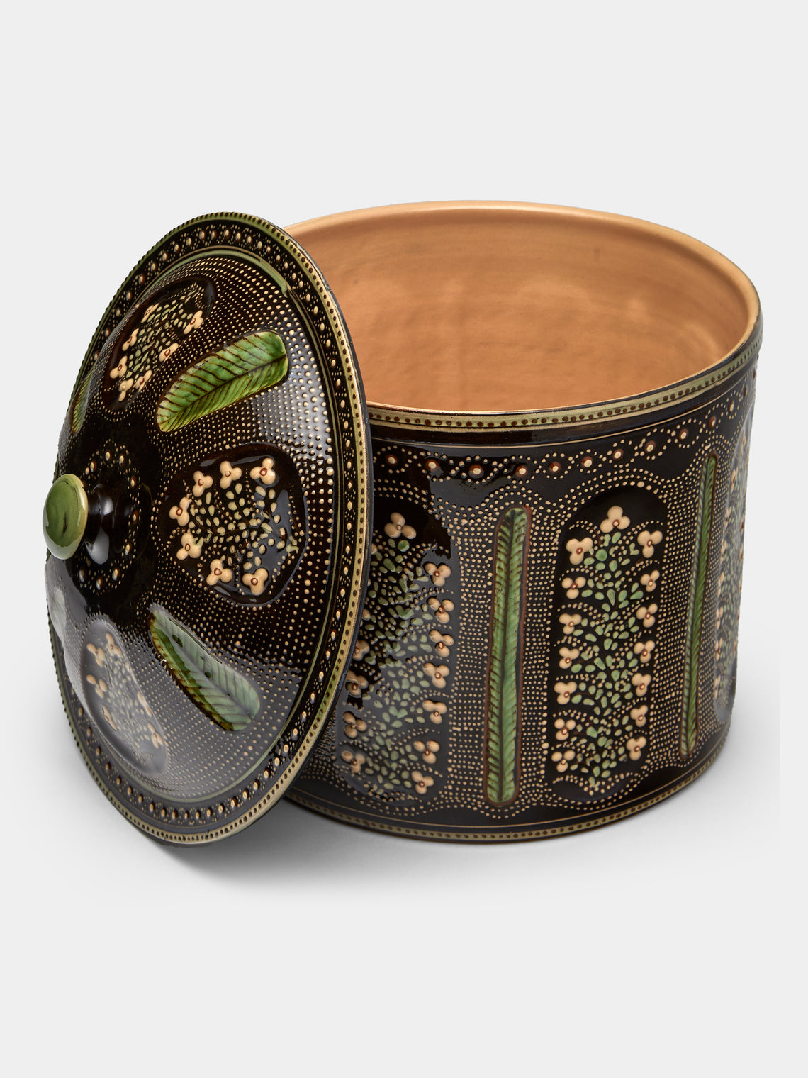 Poterie d’Évires - Flowers Hand-Painted Ceramic Extra Large Pot - Dark brown - ABASK