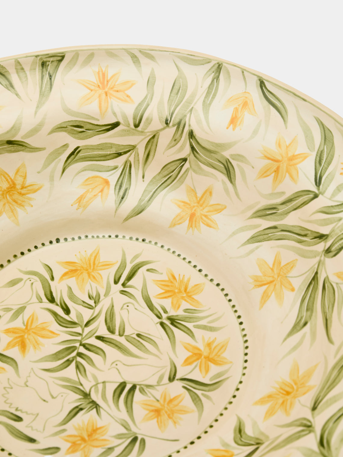 Rosanna Corfe - Doves and Daffodils Hand-Painted Ceramic Fruit Bowl - Cream - ABASK