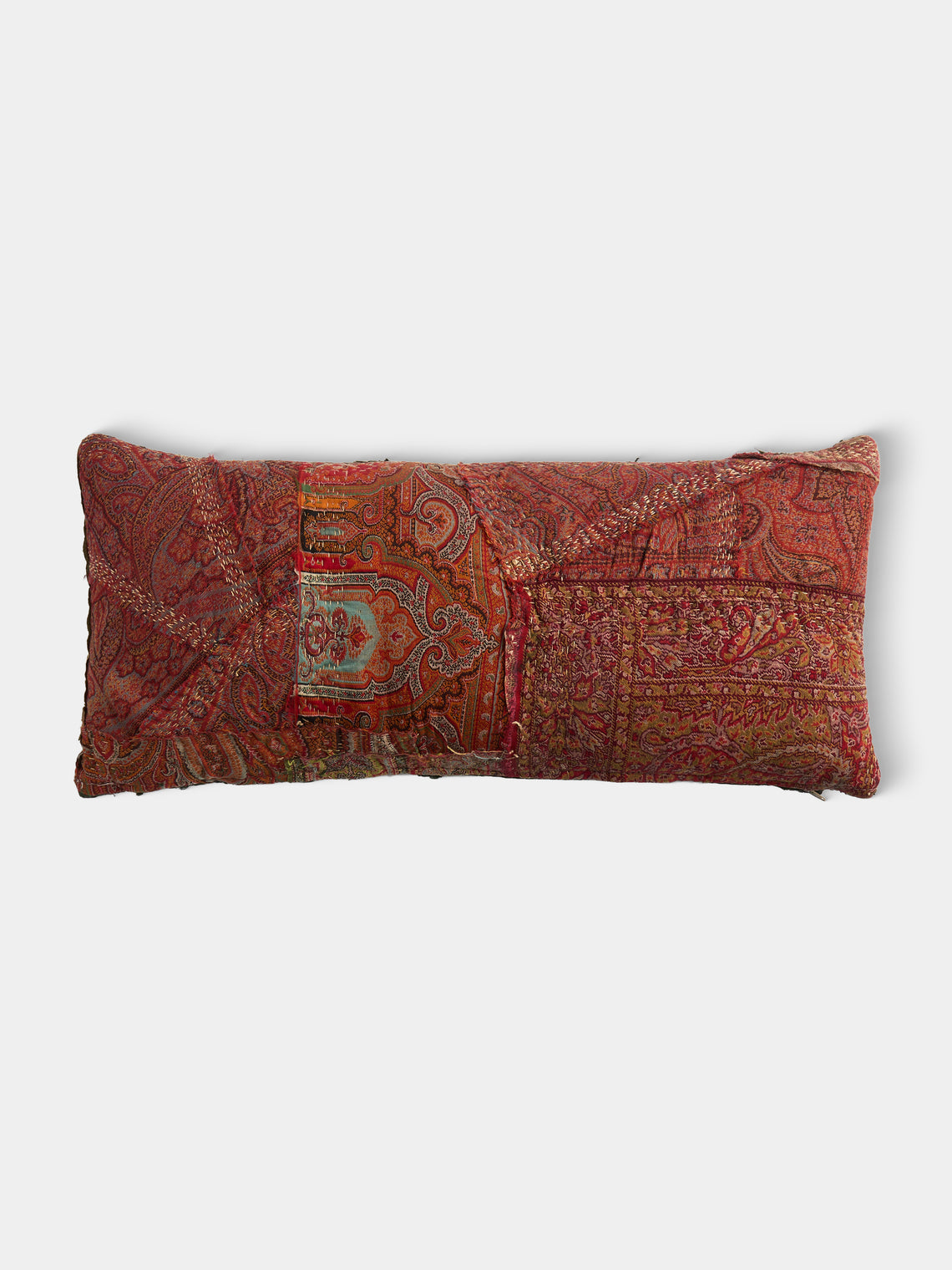 By Walid - 19th-Century Wool Paisley and Cotton Patchwork Cushion (25.5in/65cm) - Multiple - ABASK - 
