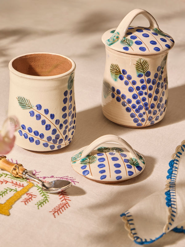 Anut Cairo - Dotty Vine Hand-Painted Ceramic Jam Jars (Set of 2) -  - ABASK