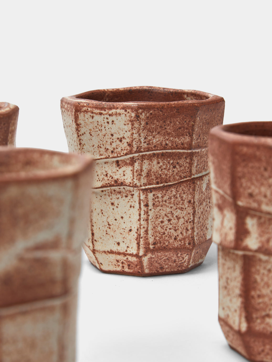 Adam Ross - Hand-Thrown Ceramic Faceted Espresso Cups (Set of 4) - Beige - ABASK