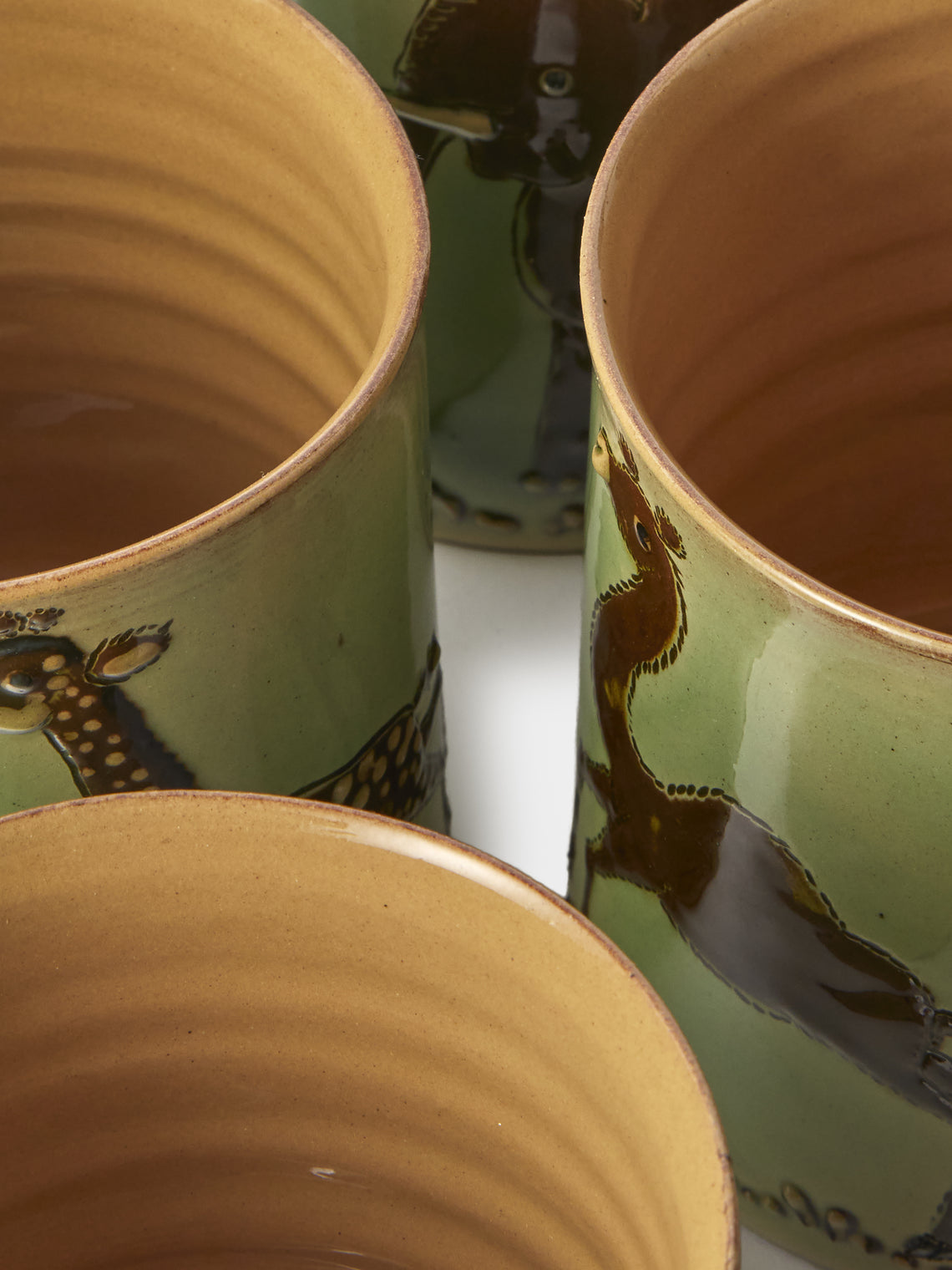 Poterie d’Évires - Animals Hand-Painted Ceramic Mugs (Set of 4) - Green - ABASK