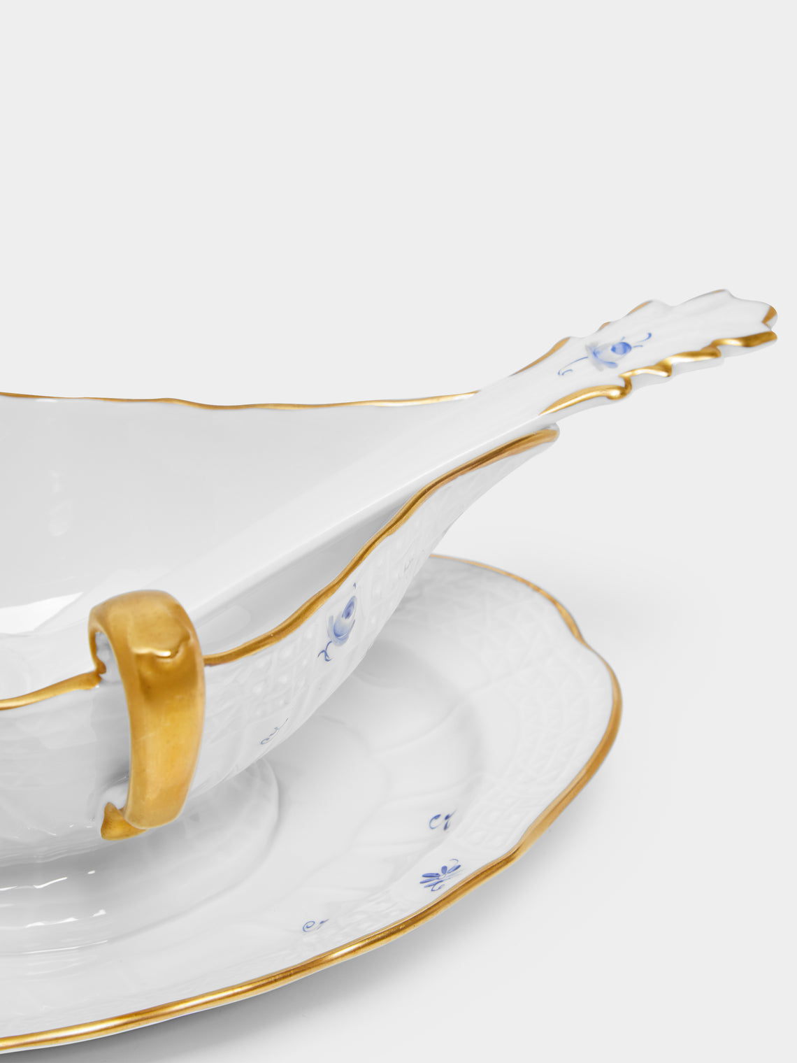Antique and Vintage - 1960s Lorenz Hutschenreuther Hand-Painted Porcelain Sauce Boat with Spoon -  - ABASK