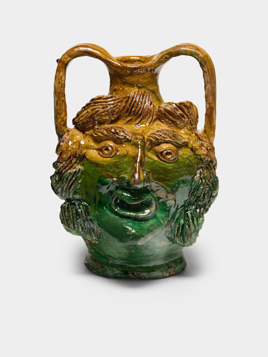 Antique and Vintage - 1990s Condurso Face Ceramic Vessel - Yellow - ABASK - 