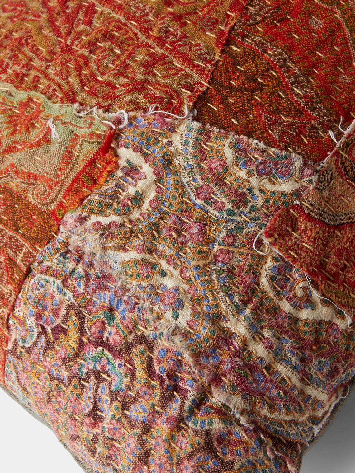 By Walid - 19th-Century Paisley Patchwork Wool and Damask Cushion (17.5in/45cm) - Multiple - ABASK