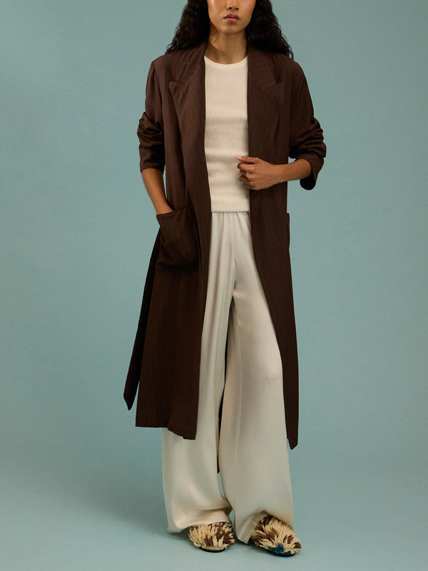Dorso - The Gessato Wool Robe | Size: S - Brown - ABASK