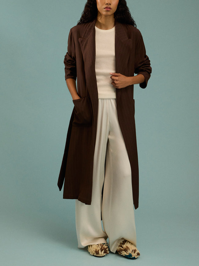 Dorso - The Gessato Wool Robe | Size: S - Brown - ABASK