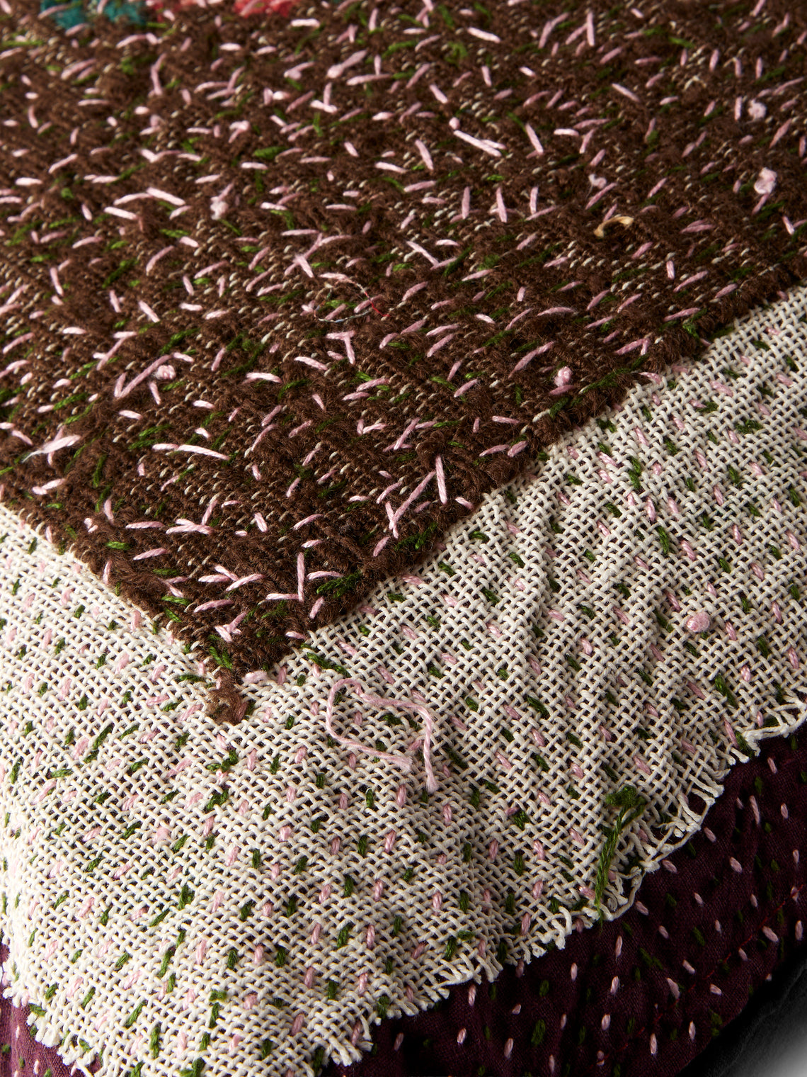 By Walid - 1920s Needlepoint Wool, Linen and Damask Cushion (23.5in/60cm) - Multiple - ABASK