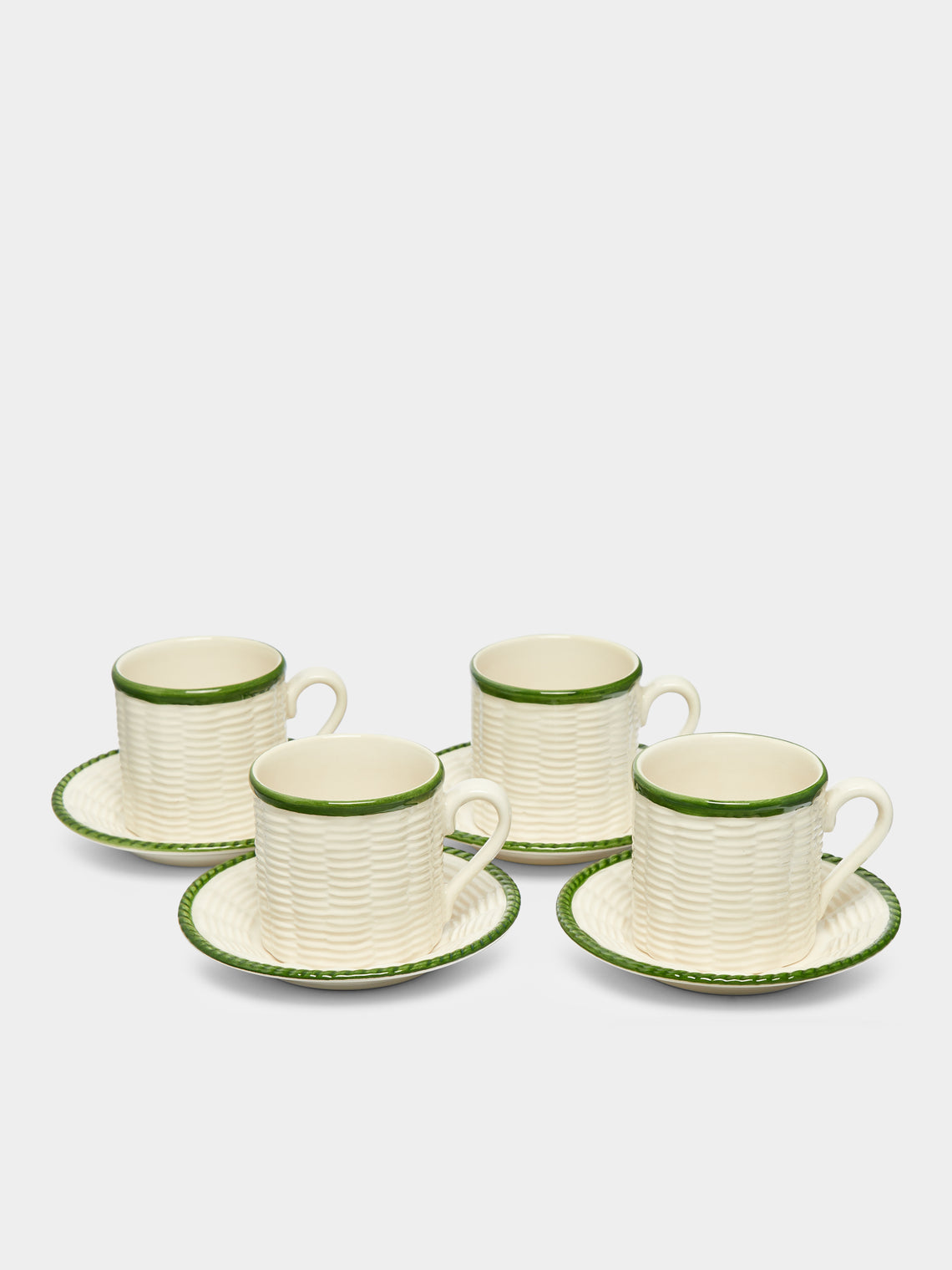 Este Ceramiche - Wicker Hand-Painted Ceramic Coffee Cups and Saucers (Set of 4) -  - ABASK