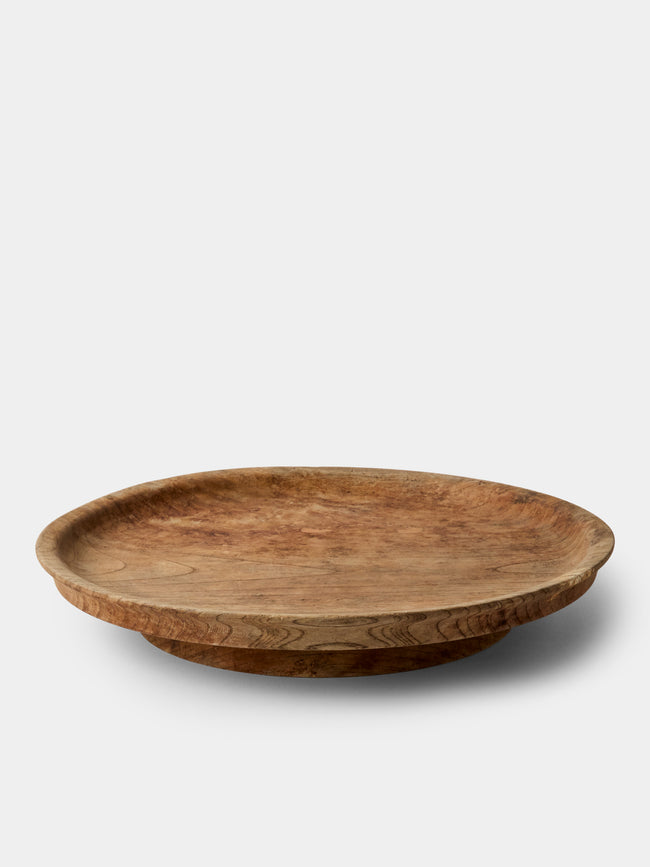 Iida Woodturning - Hand-Turned Earth-Finish Zelkova Wood Tray (15in/38.5cm) - Brown - ABASK - 