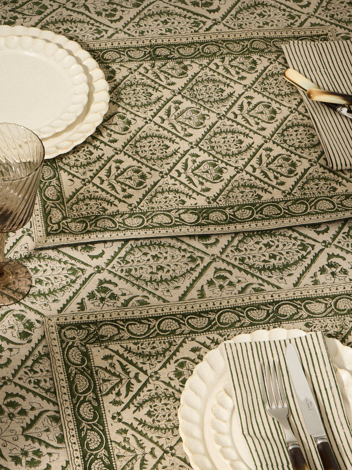 Chamois - | Set of 4 | Jaipur Block-Printed Linen Placemats - Green - ABASK