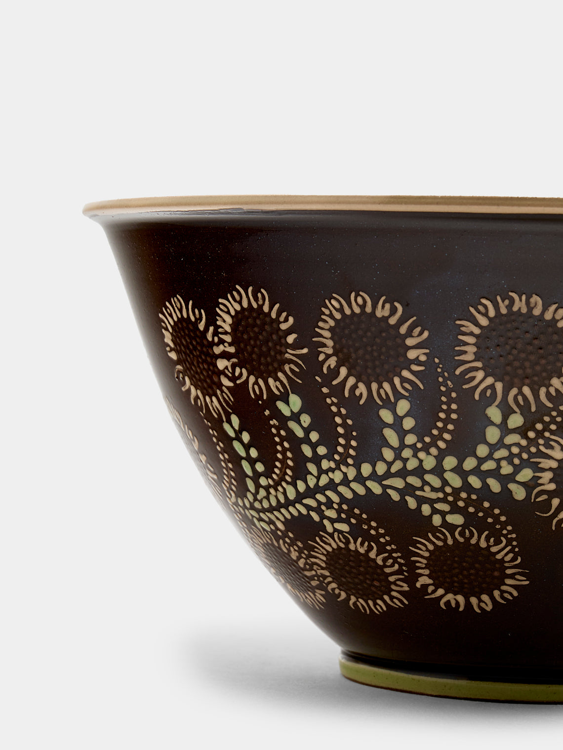 Poterie d’Évires - Flowers Hand-Painted Ceramic Extra Large Serving Bowl - Dark brown - ABASK