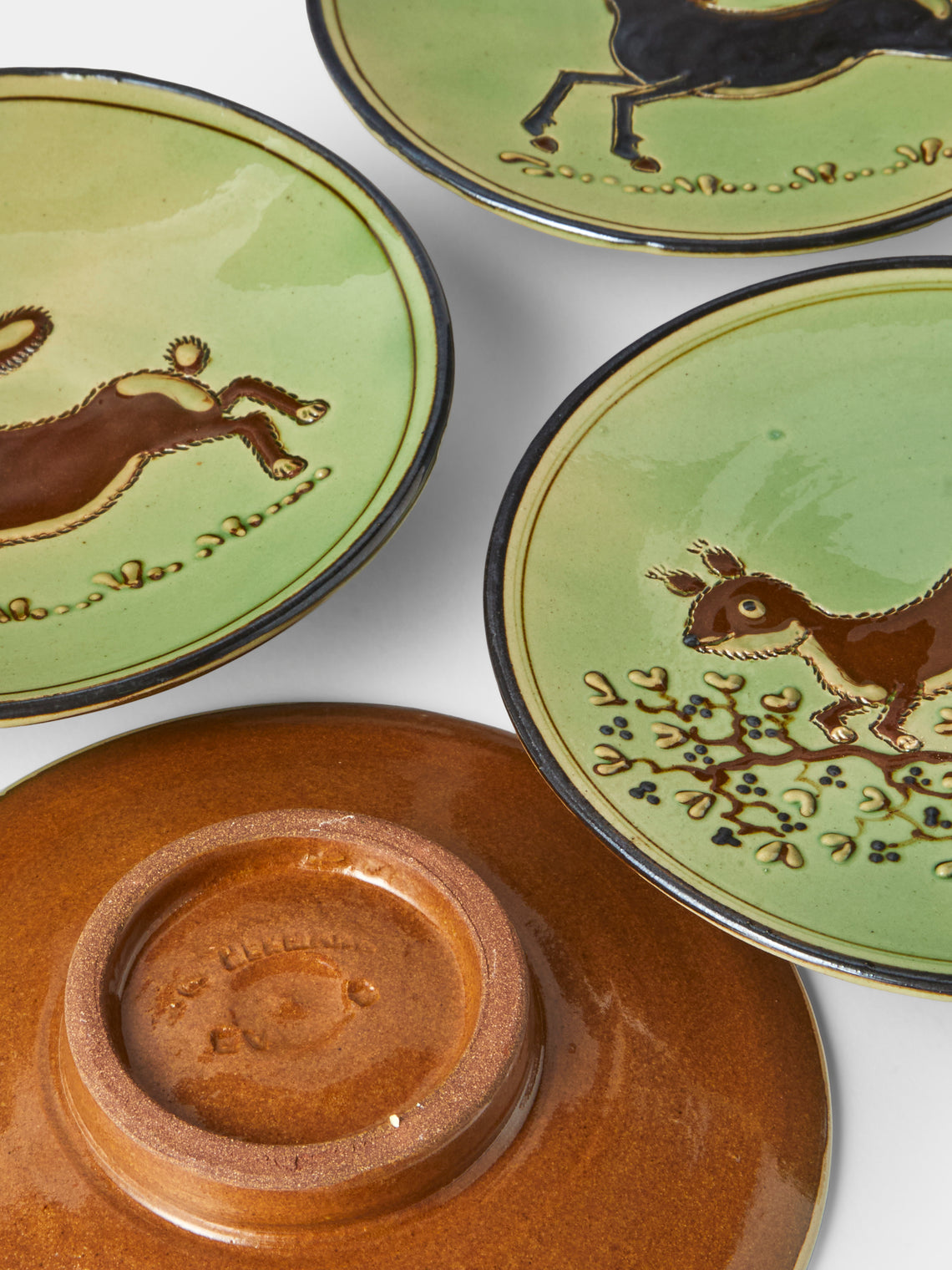Poterie d’Évires - Animals Hand-Painted Ceramic Plates – 5.5in/14cm (Set of 4) - Green - ABASK