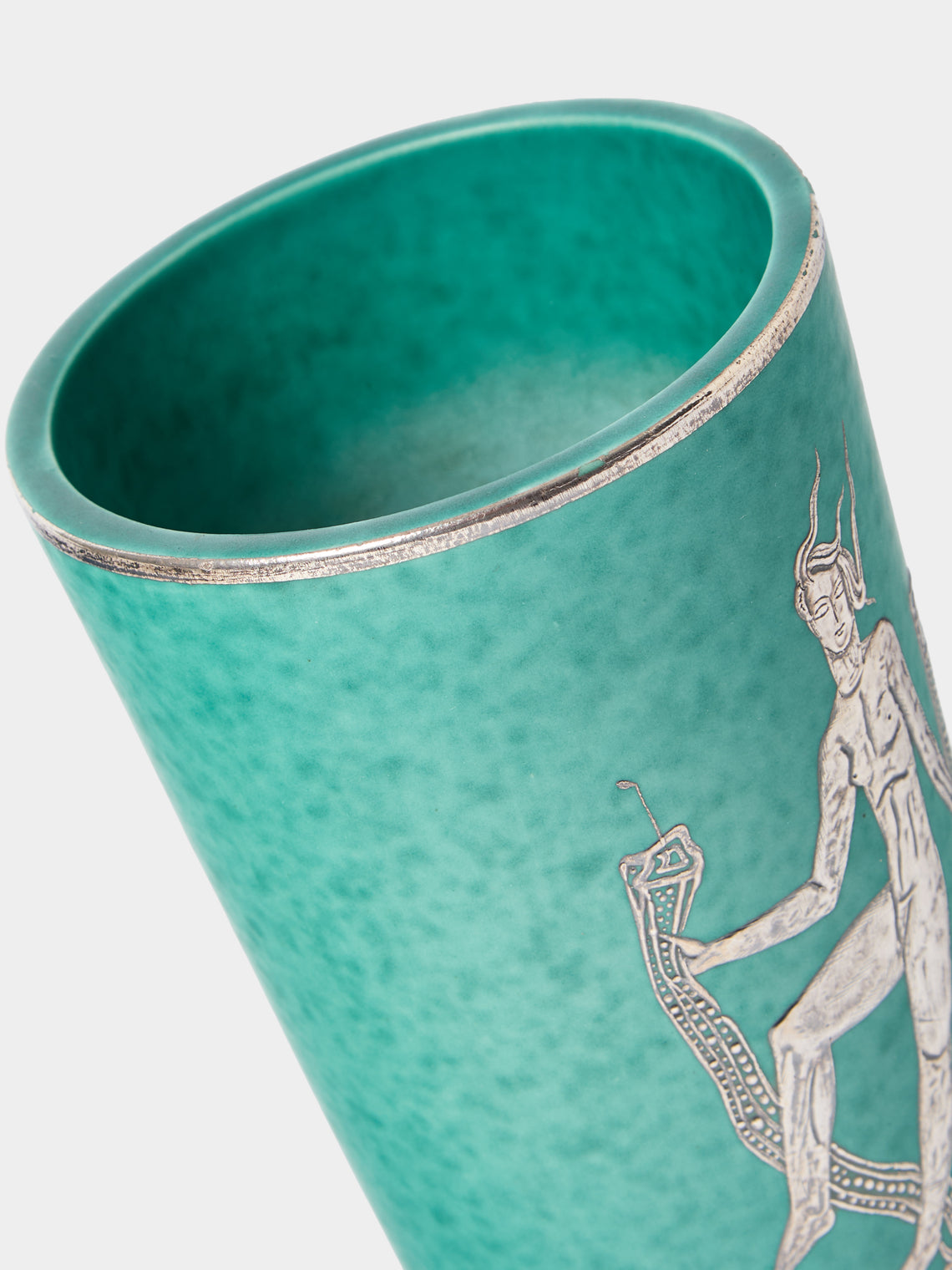 Antique and Vintage - 1930 Wilhelm Kåge Argenta Stoneware Vase (9in/22.5cm) - Blue - ABASK