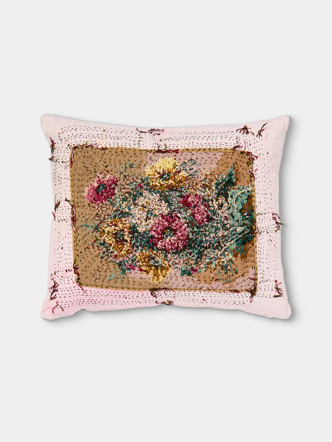 By Walid - 19th-Century Needlepoint Wool and Damask Pillow (21.5in/55cm) - Multiple - ABASK - 