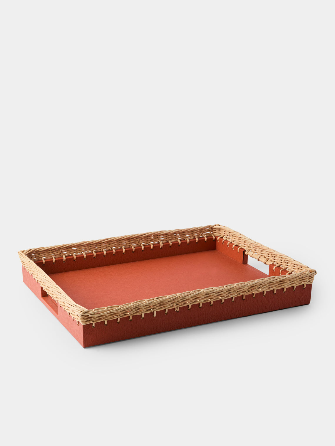 Pigment France - Giverny Leather and Rattan Tray (19in/49cm) - Red - ABASK