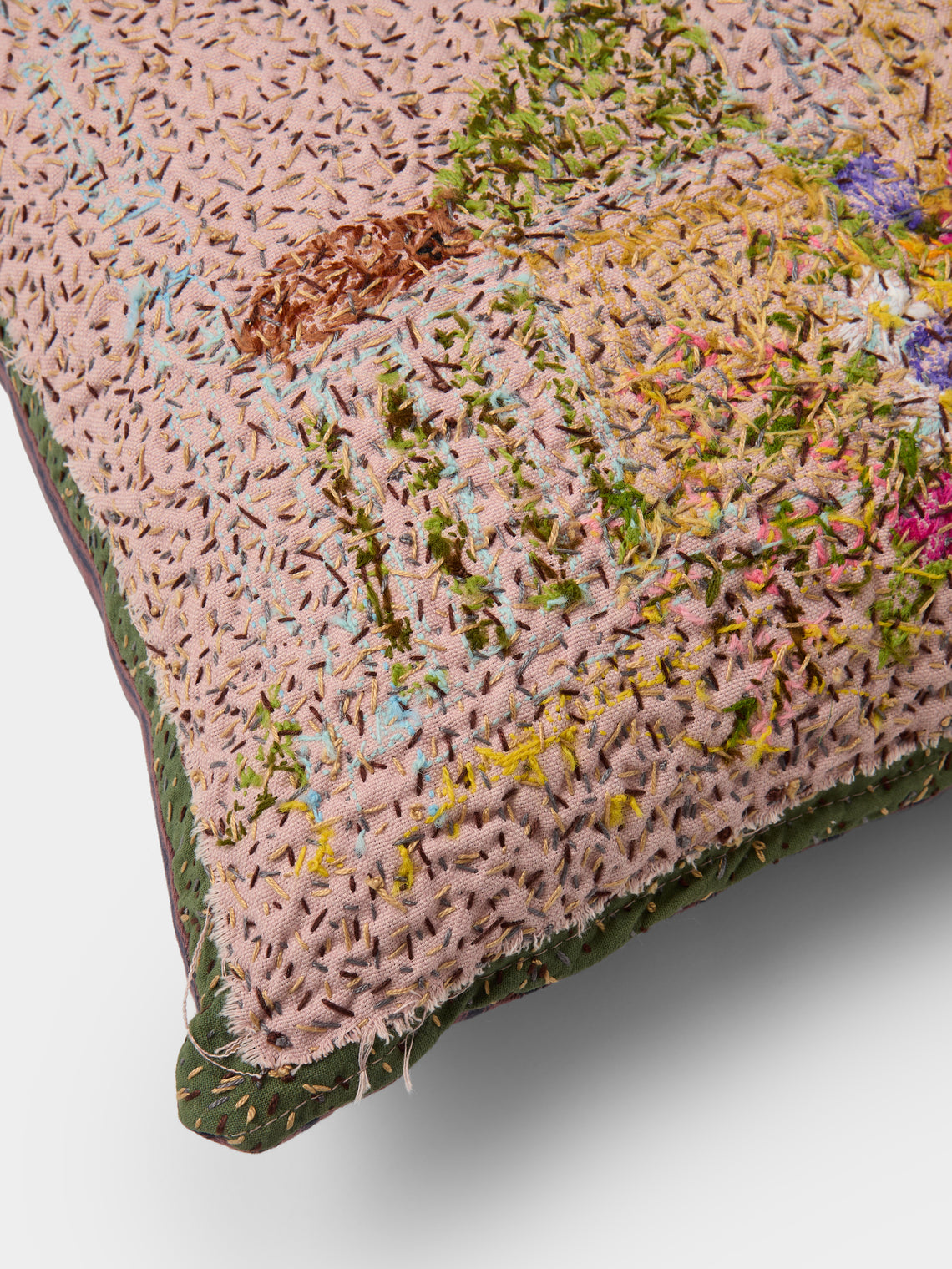 By Walid - 19th-Century Needlepoint Wool and Ticking Fabric Cushion (21.5in/55cm) - Multiple - ABASK