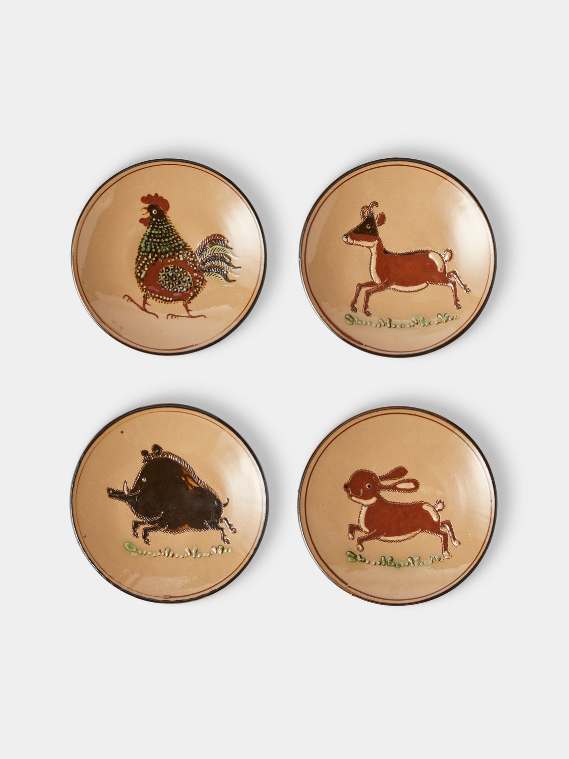 Poterie d’Évires - Animals Hand-Painted Ceramic Plates – 5.5in/14cm (Set of 4) - Cream - ABASK - 