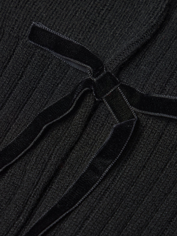 Maria La Rosa - Women's College Velvet Bow Cashmere Knee-High Socks | One Size - Black - ABASK