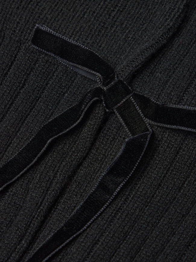 Maria La Rosa - Women's College Velvet Bow Cashmere Knee-High Socks | One Size - Black - ABASK