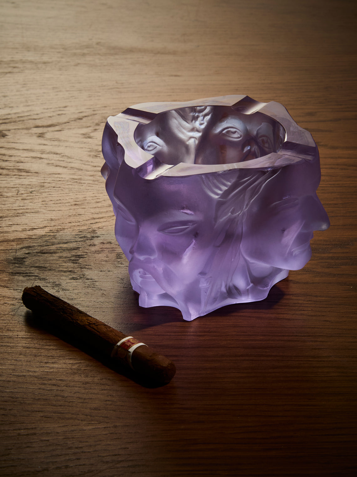 Antique and Vintage - 1930s H. Hoffmann for Lalique Crystal Vase (5in/13cm) - Purple - ABASK