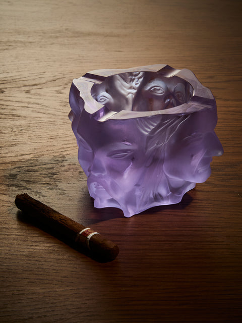 Antique and Vintage - 1930s H. Hoffmann for Lalique Crystal Vase (5in/13cm) - Purple - ABASK