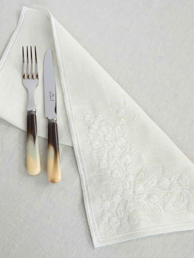 Borgo delle Tovaglie - Venaria Embroidered Linen Napkins (Set of 4) - Ivory - ABASK
