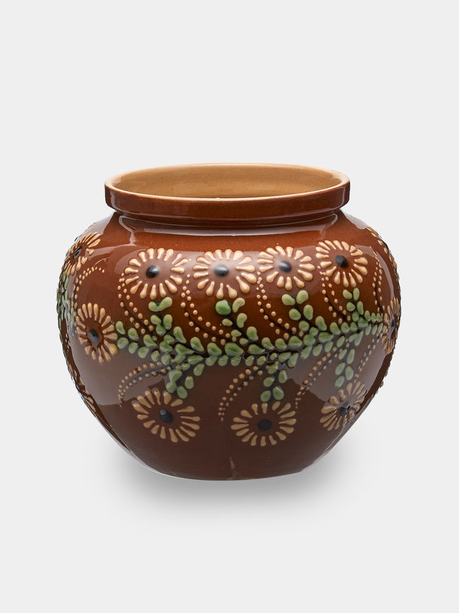 Poterie d’Évires - Flowers Hand-Painted Ceramic Vase (5in/13cm) - Light brown - ABASK - 