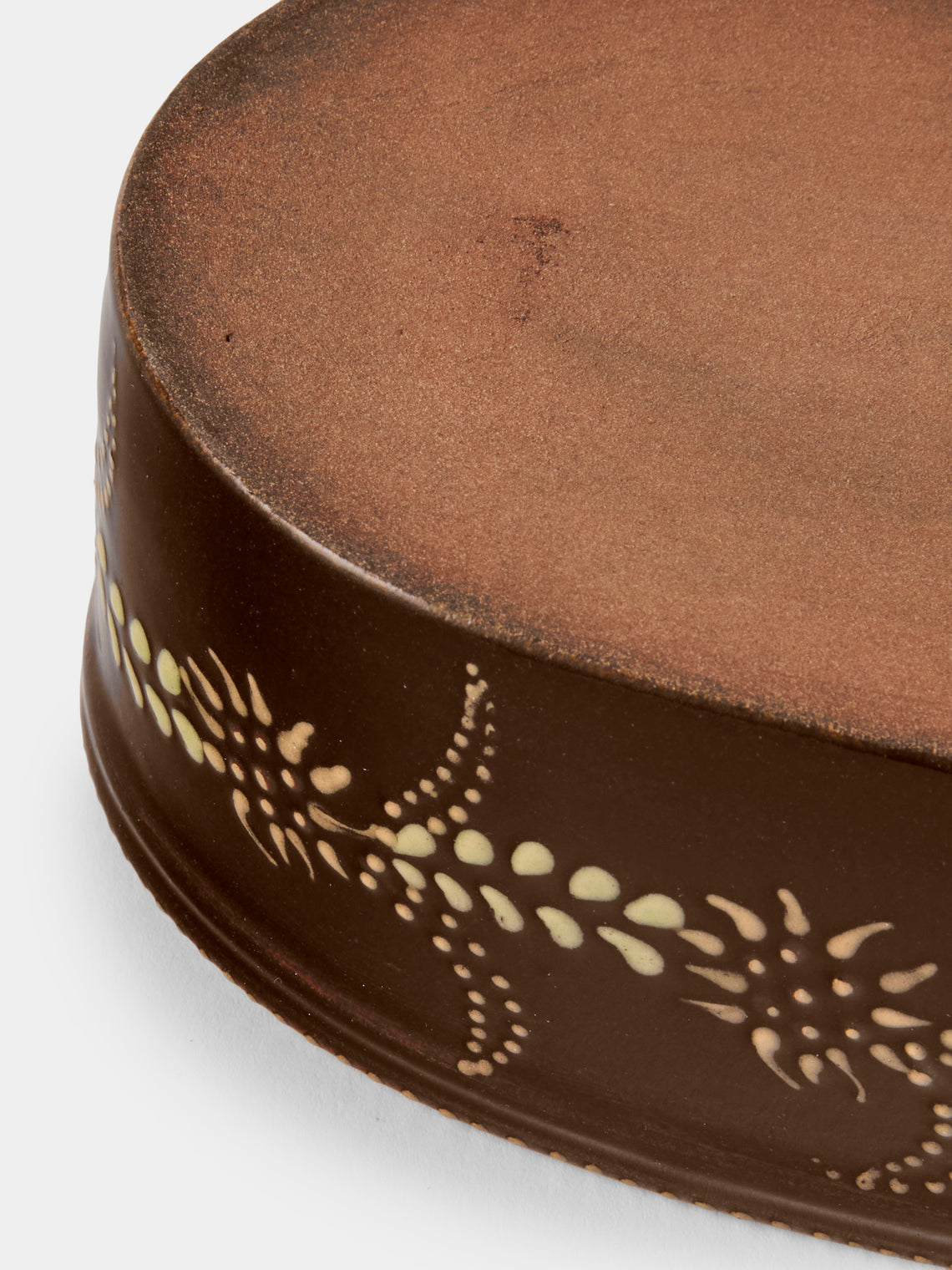 Poterie d’Évires - Flowers Hand-Painted Ceramic Mini Oval Dish - Dark Brown - ABASK