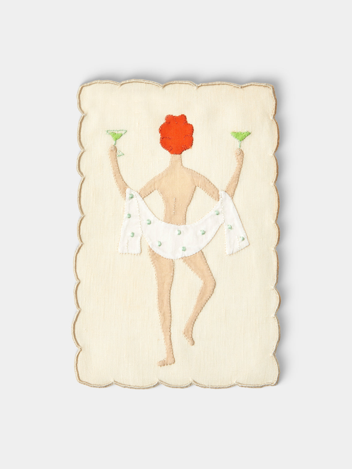 Taf Firenze - | Set of 6 | "Chin Chin" Hand-Appliquéd Linen Cocktail Napkins - Cream - ABASK