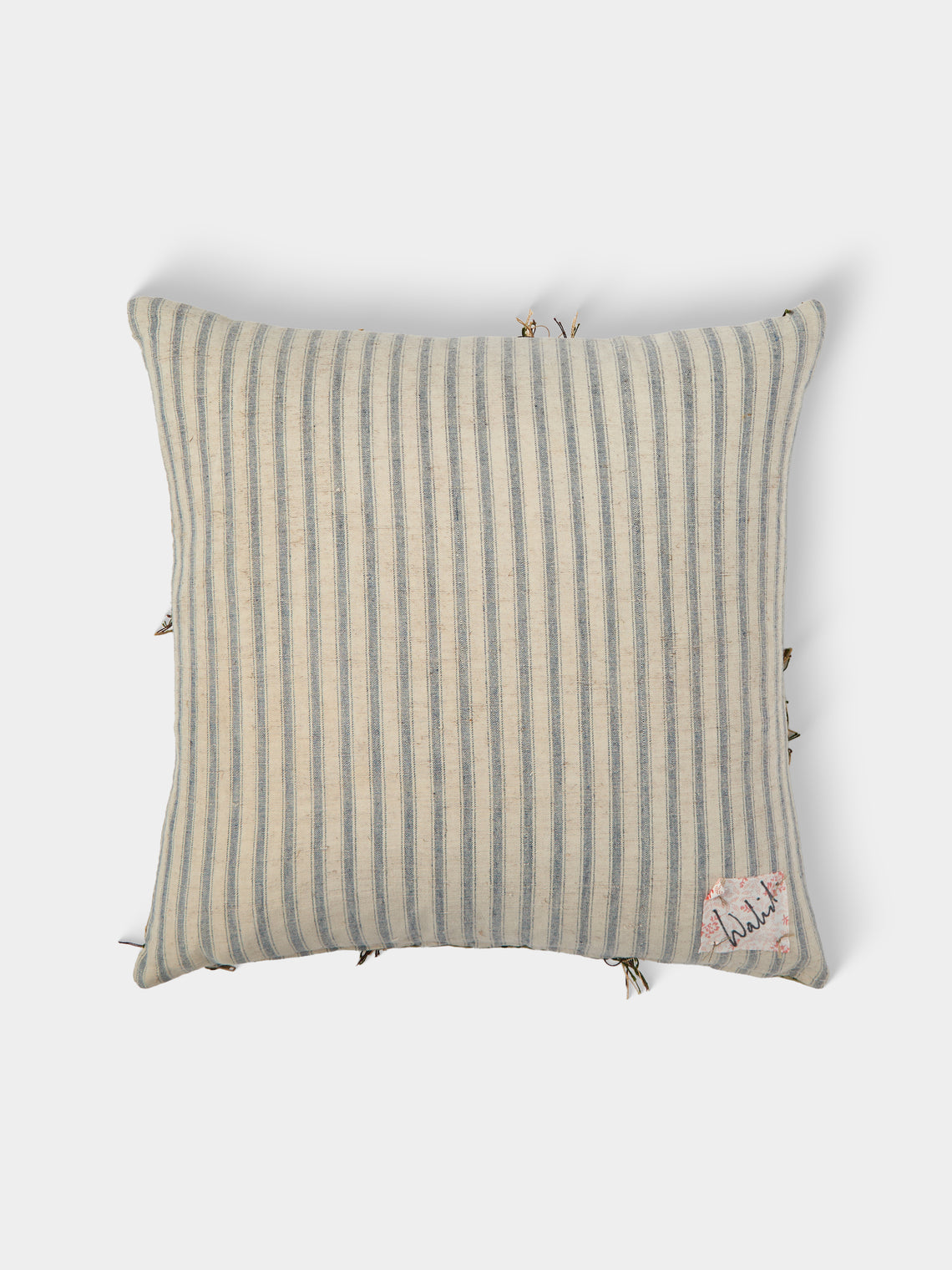 By Walid - 1920s French Needlepoint Wool and Ticking Fabric Cushion (18.5in/47cm) - Multiple - ABASK
