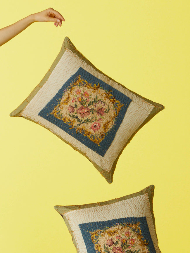 By Walid - 1950s Floral Needlepoint Cushion -  - ABASK