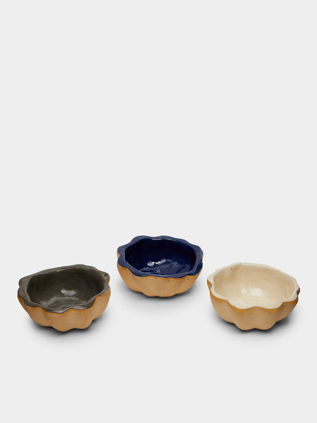 Terrafirma Ceramics - Ceramic Scalloped Dipping Bowls (Set of 3) - Blue - ABASK - 