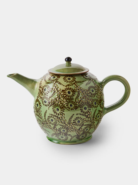 Poterie d’Évires - Flowers Hand-Painted Ceramic Large Teapot - Green - ABASK - 