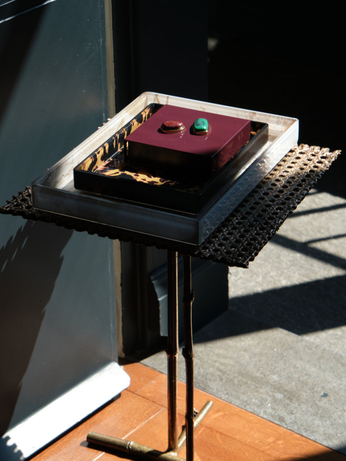 Droulers - Luce Brass and Resin Square Matchbox - Burgundy - ABASK