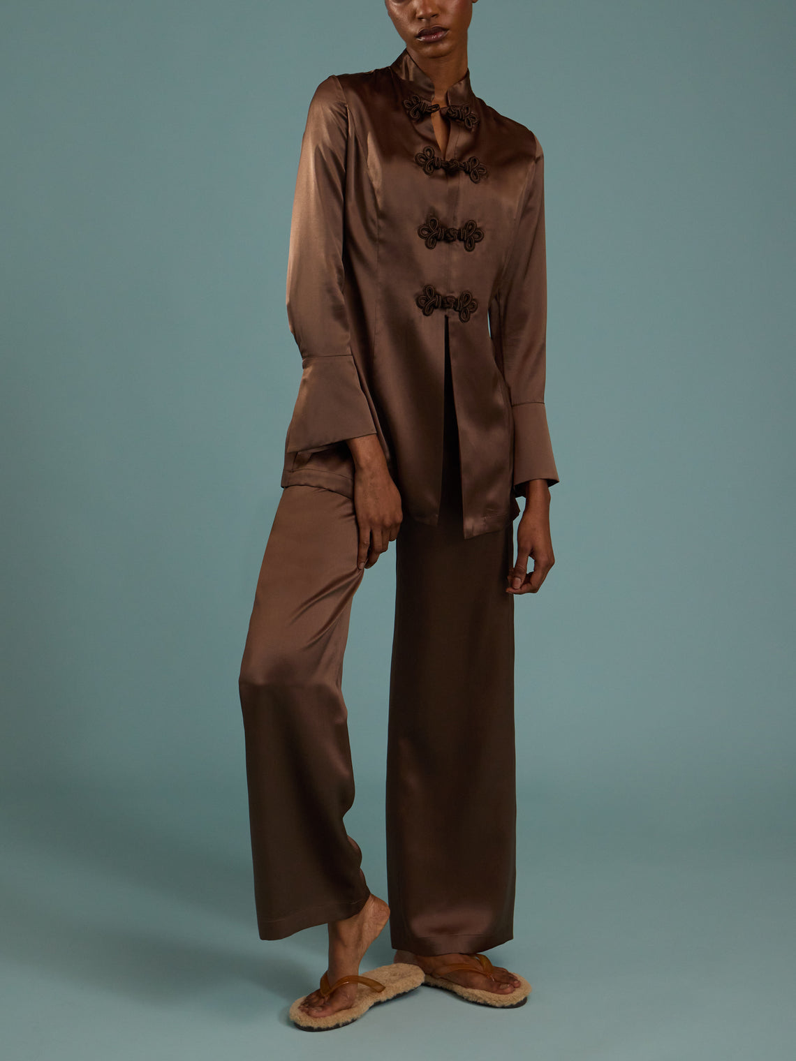 Loretta Caponi - Azalea Silk Pajama Set | Size: S - Brown - ABASK