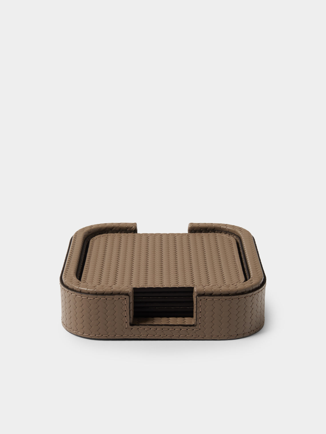 Pinetti - Leather Square Coasters (Set of 6) - Taupe - ABASK - 