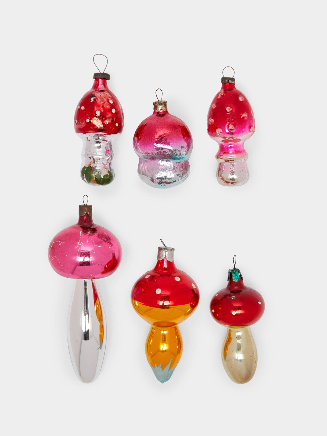 Antique and Vintage - 1950s Mushrooms Glass Large Tree Decorations (Set of 6) -  - ABASK - 