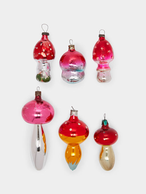 Antique and Vintage - 1950s Mushrooms Glass Large Tree Decorations (Set of 6) -  - ABASK - 