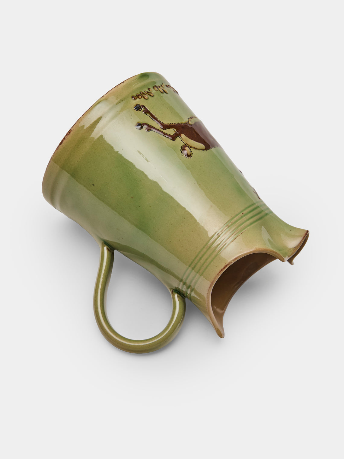 Poterie d’Évires - Stags Hand-Painted Ceramic Petite Milk Jug - Green - ABASK