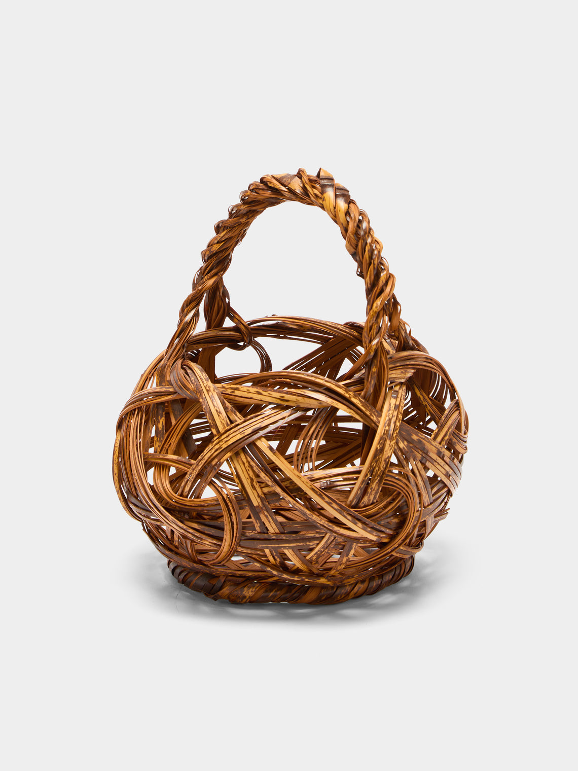 Antique and Vintage - Mid-Century Japanese Bamboo Ikebana Basket - Brown - ABASK