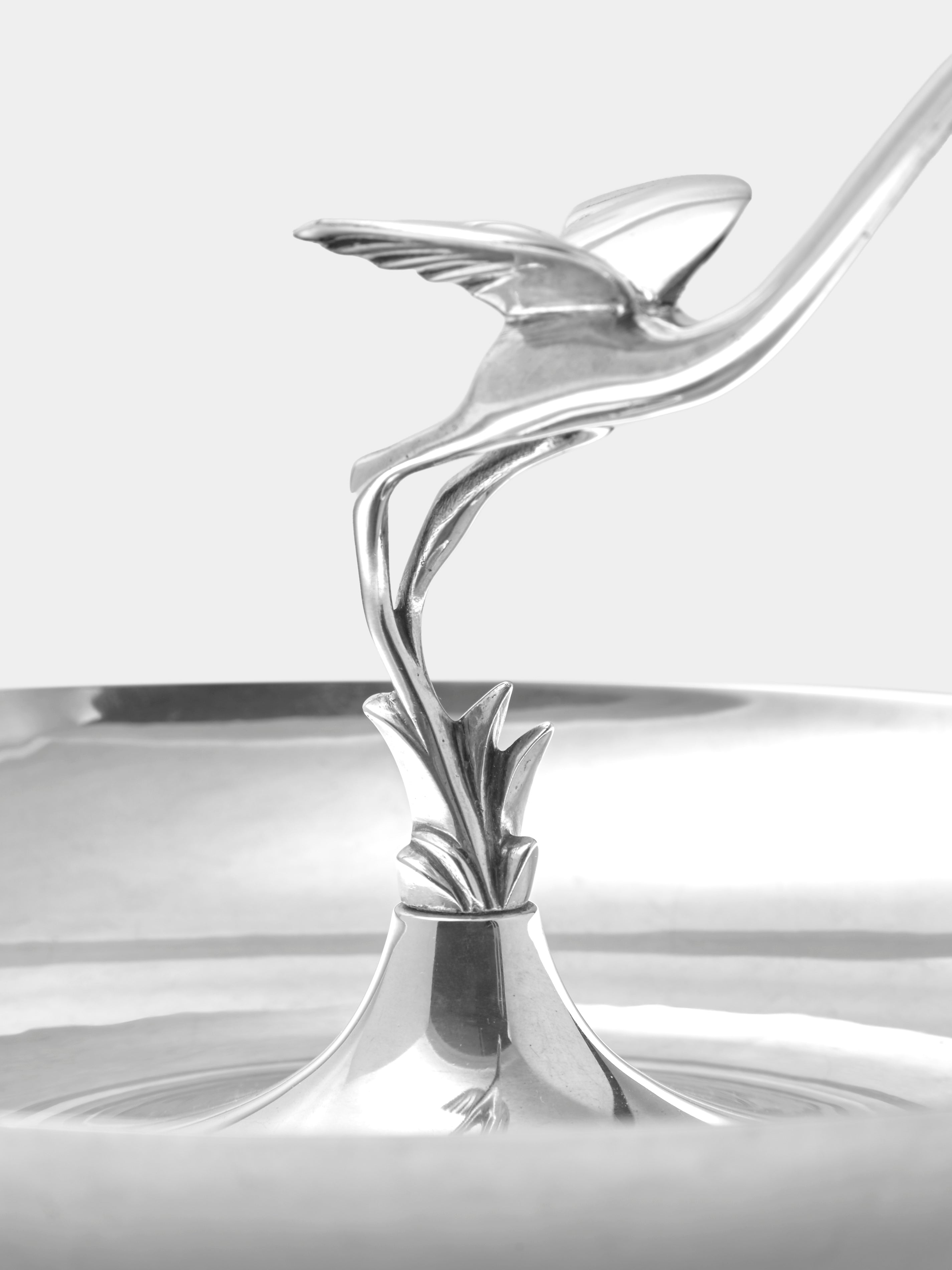 Silver 1930s Milanese Solid Silver Flamingo Serving Dish by