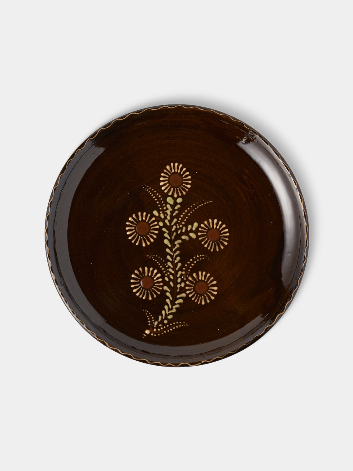 Poterie d’Évires - Flowers Hand-Painted Ceramic Plates – 9.5in/24cm (Set of 8) - Dark brown - ABASK