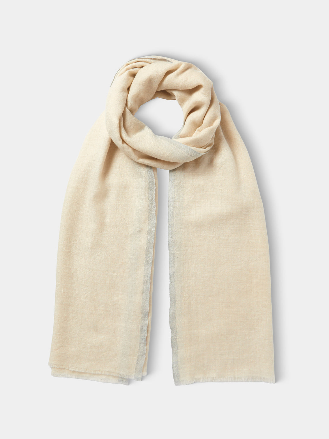 Me & K - Cashmere Border-Stripe Scarf - Ivory - ABASK - 