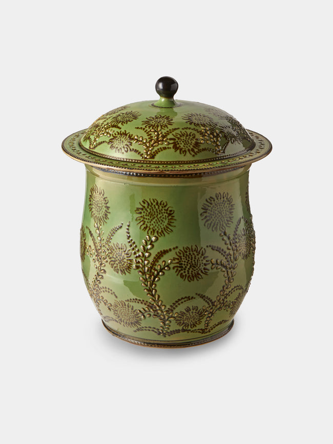 Poterie d’Évires - Flowers Hand-Painted Ceramic Curved Lidded Pot - Green - ABASK - 