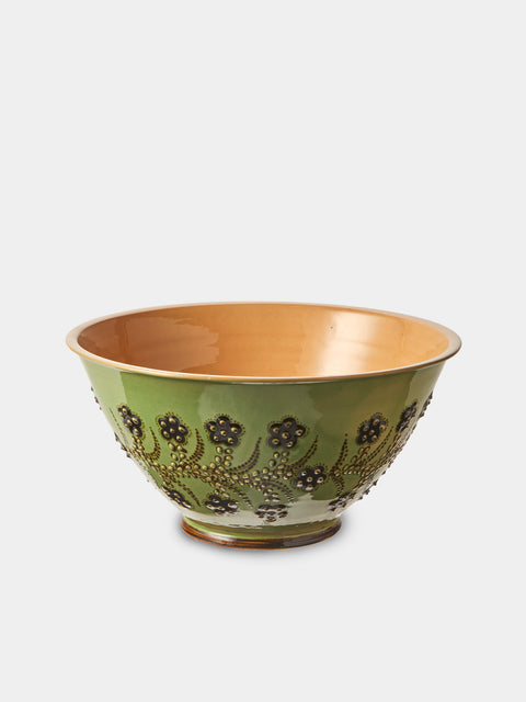 Poterie d’Évires - Flowers Hand-Painted Ceramic Salad Bowl - Green - ABASK - 