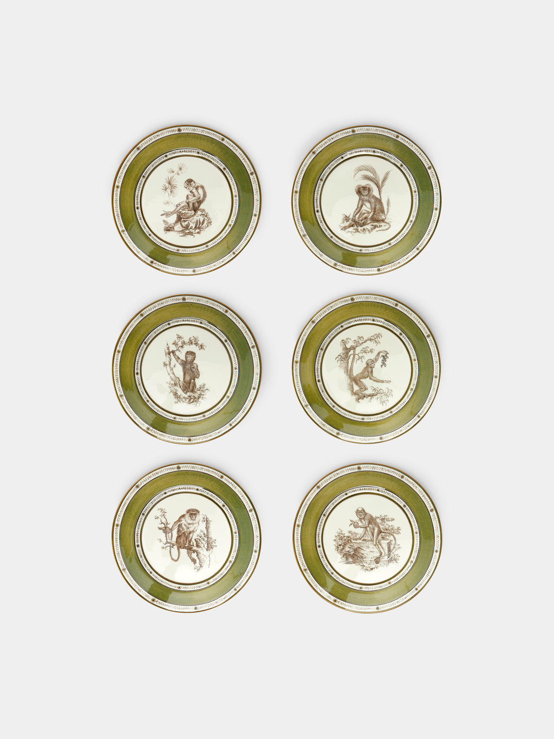 Monkeys Ceramic Salad / Dessert Plates – 9in/23cm (Set of 6)