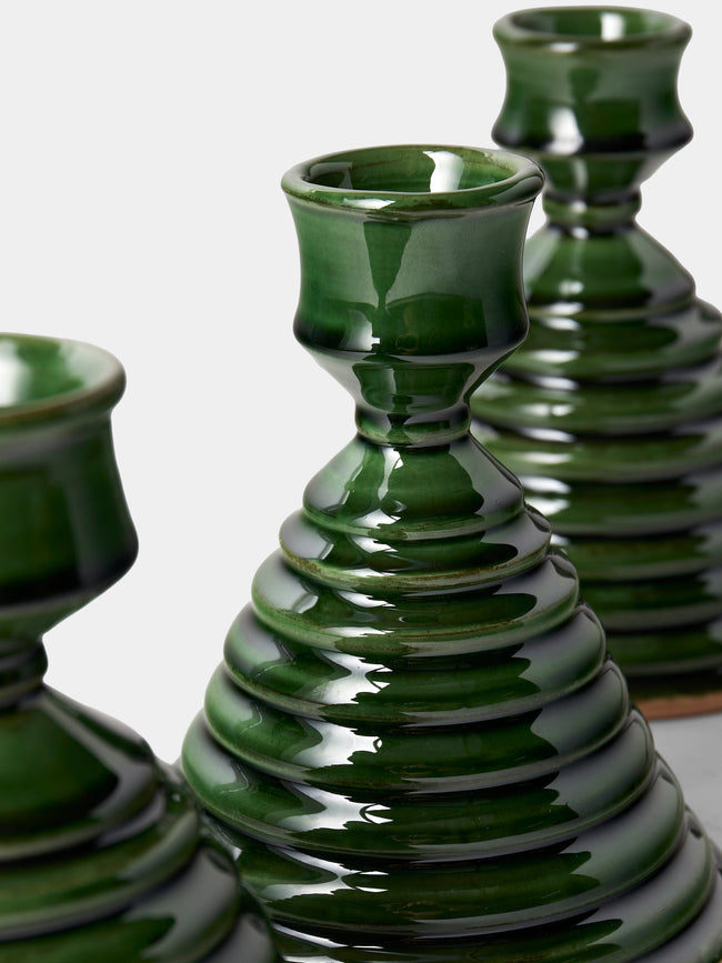 Poterie de Cliousclat - Slipware Candle Holders (Set of 3) - Green - ABASK