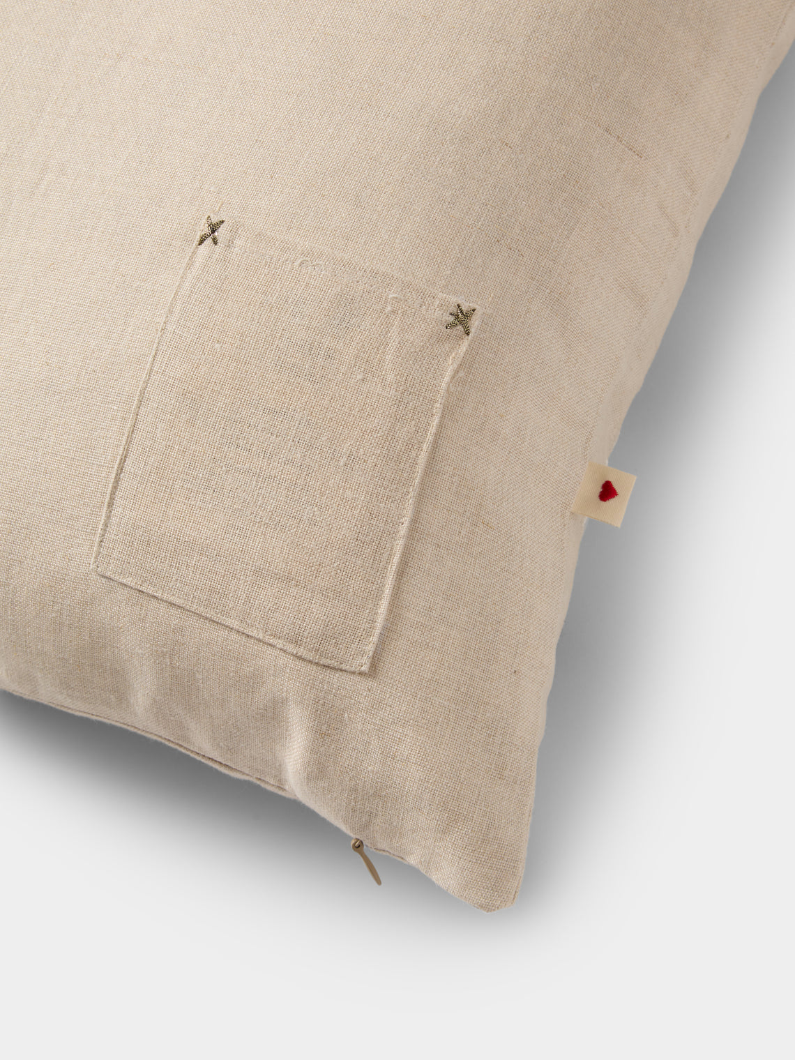 Bokja - Avocado Moon Embroidered Linen Cushion (17.5in/45cm) - Multiple - ABASK