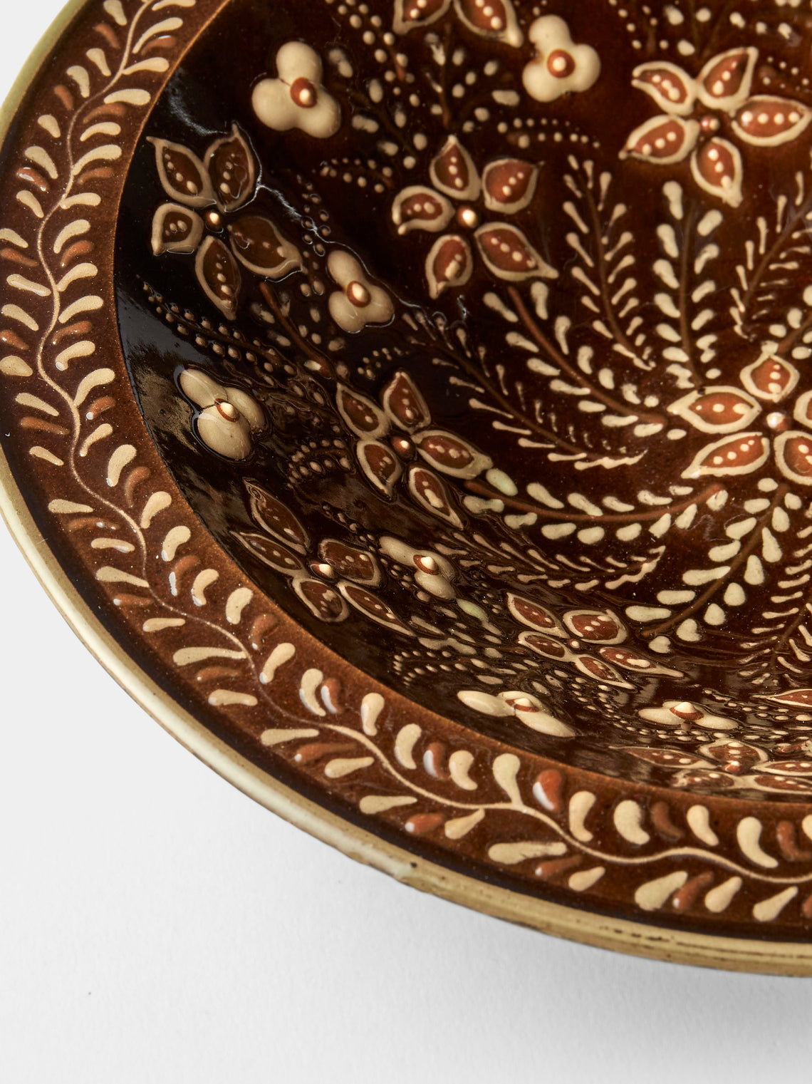 Poterie d’Évires - Flowers Hand-Painted Ceramic Serving Bowl - Dark brown - ABASK